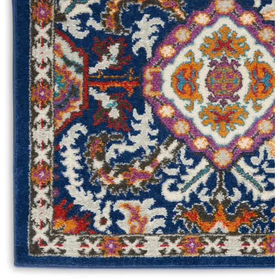 8' Blue And Ivory Oriental Runner Rug Photo 3