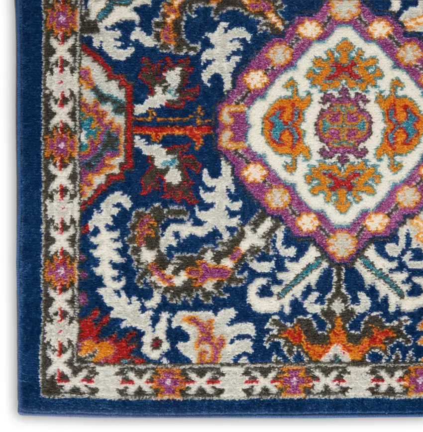 8' Blue And Ivory Oriental Runner Rug Photo 3