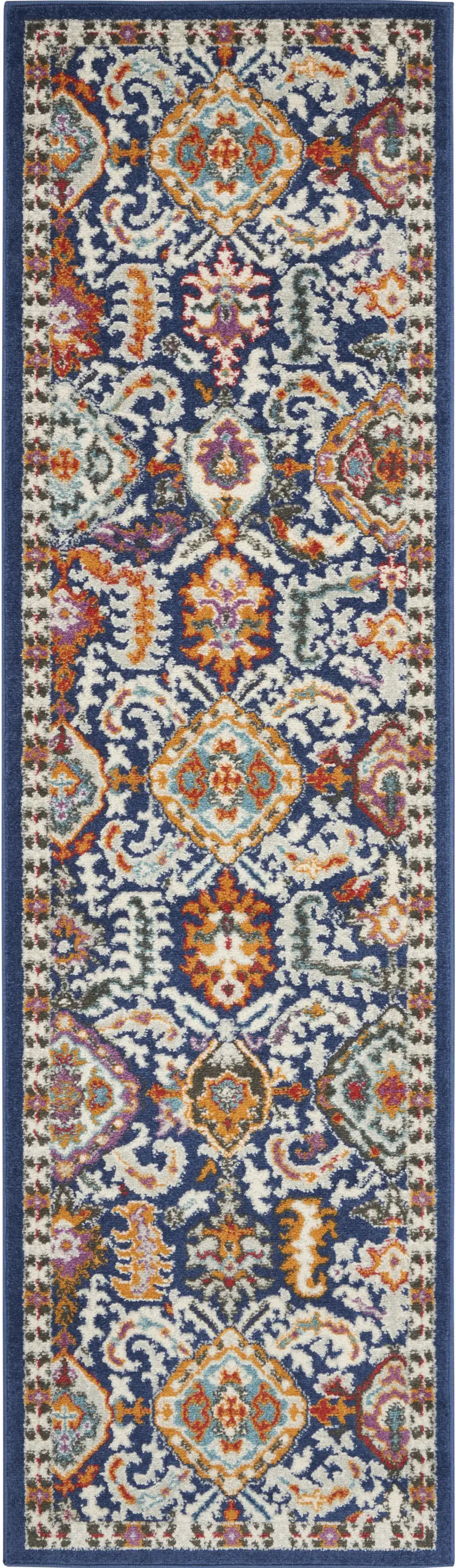 8' Blue And Ivory Power Loom Runner Rug Photo 7