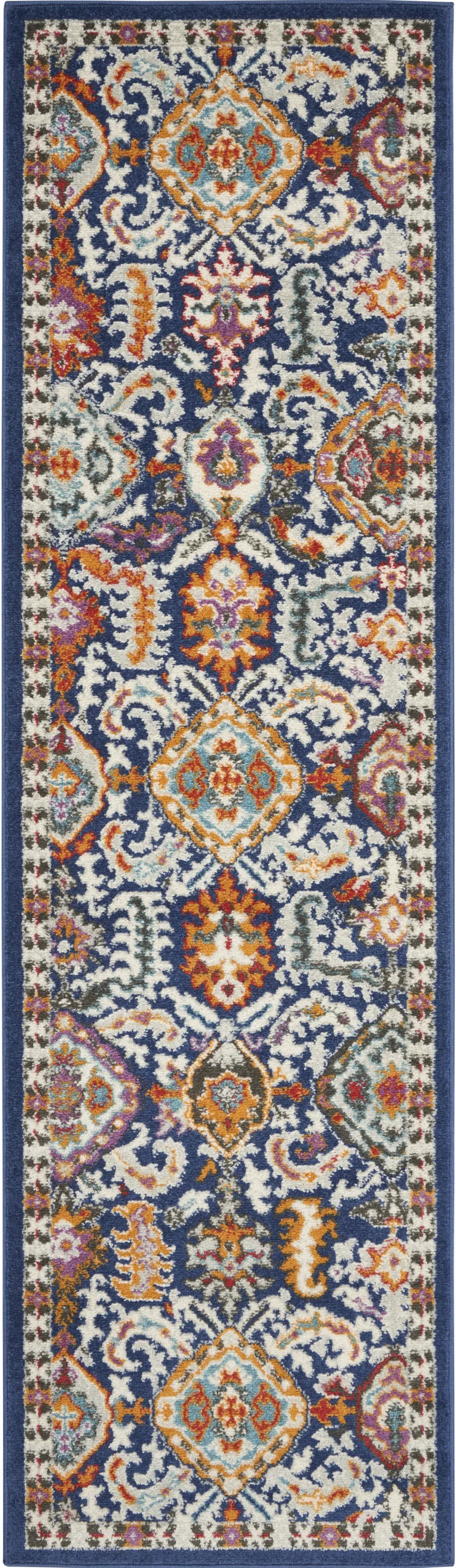 Blue and Gold Intricate Runner Rug Photo 3