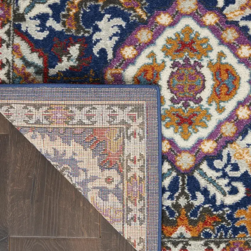 8' Blue And Ivory Oriental Runner Rug Photo 9