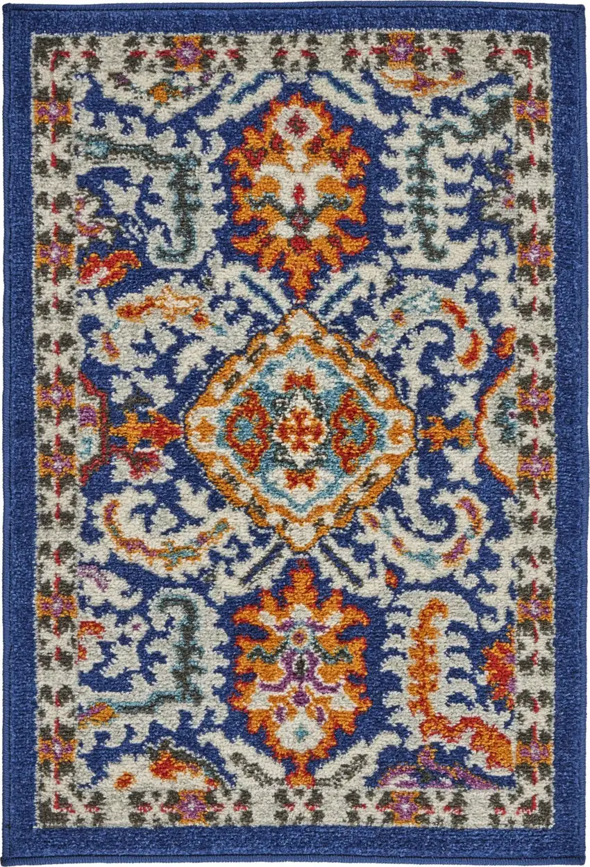 Blue and Gold Intricate Scatter Rug Photo 1