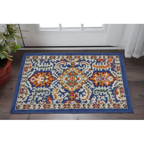 Blue And Ivory Oriental Area Rug Photo 2