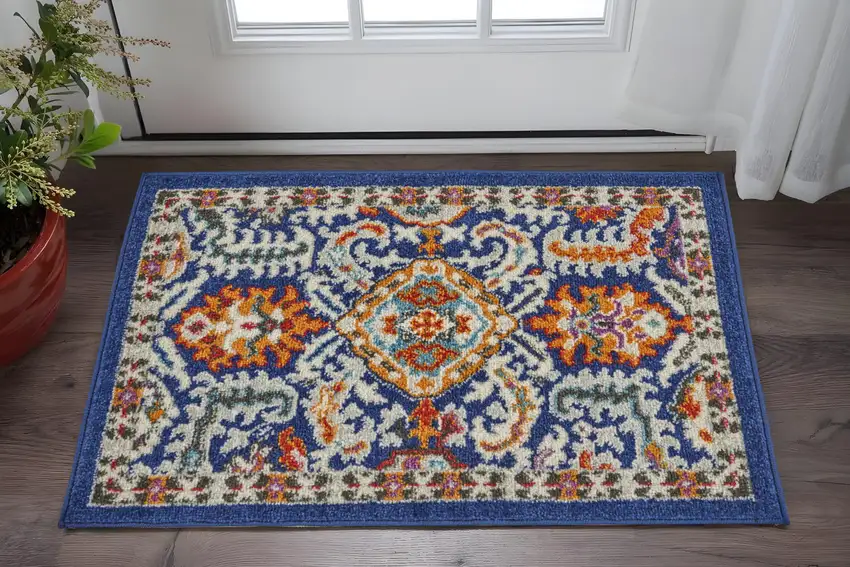 Blue And Ivory Oriental Area Rug Photo 2