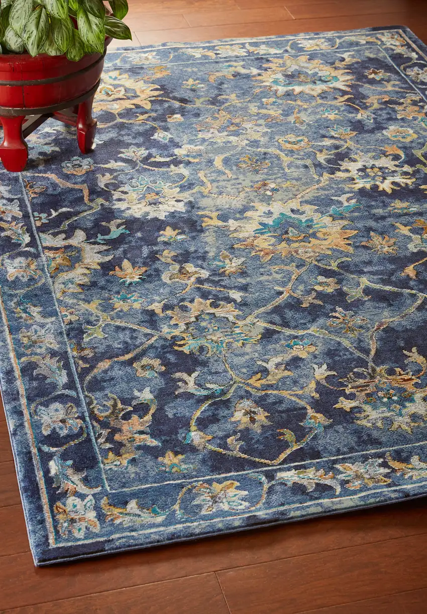 Blue and Gold Jacobean Area Rug Photo 7