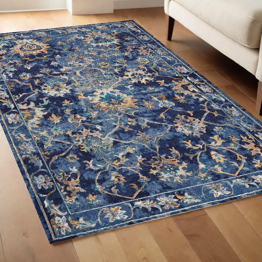 Blue and Gold Jacobean Area Rug Photo 2