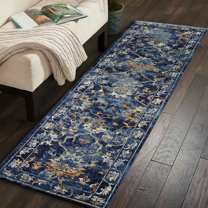 Blue and Gold Jacobean Area Rug Photo 9