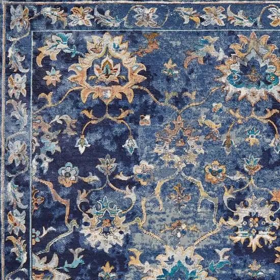 Blue Aqua and Gold Floral Area Rug Photo 6