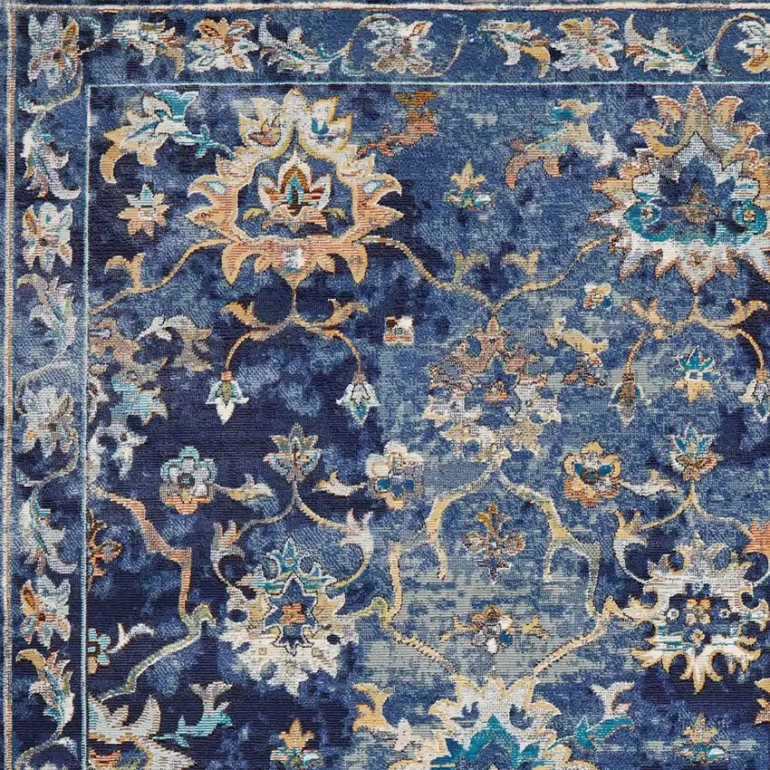 Blue Aqua and Gold Floral Area Rug Photo 6