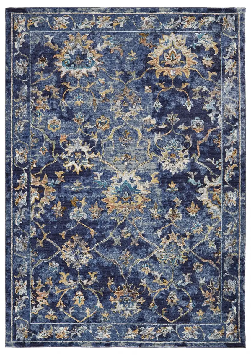 Blue Aqua and Gold Oriental Distressed Area Rug Photo 8