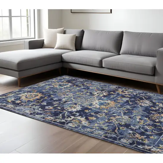 Blue Aqua and Gold Oriental Distressed Area Rug Photo 1
