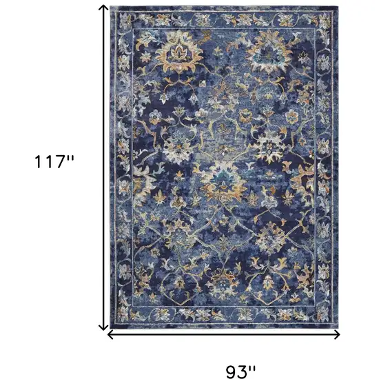 Blue Aqua and Gold Oriental Distressed Area Rug Photo 3