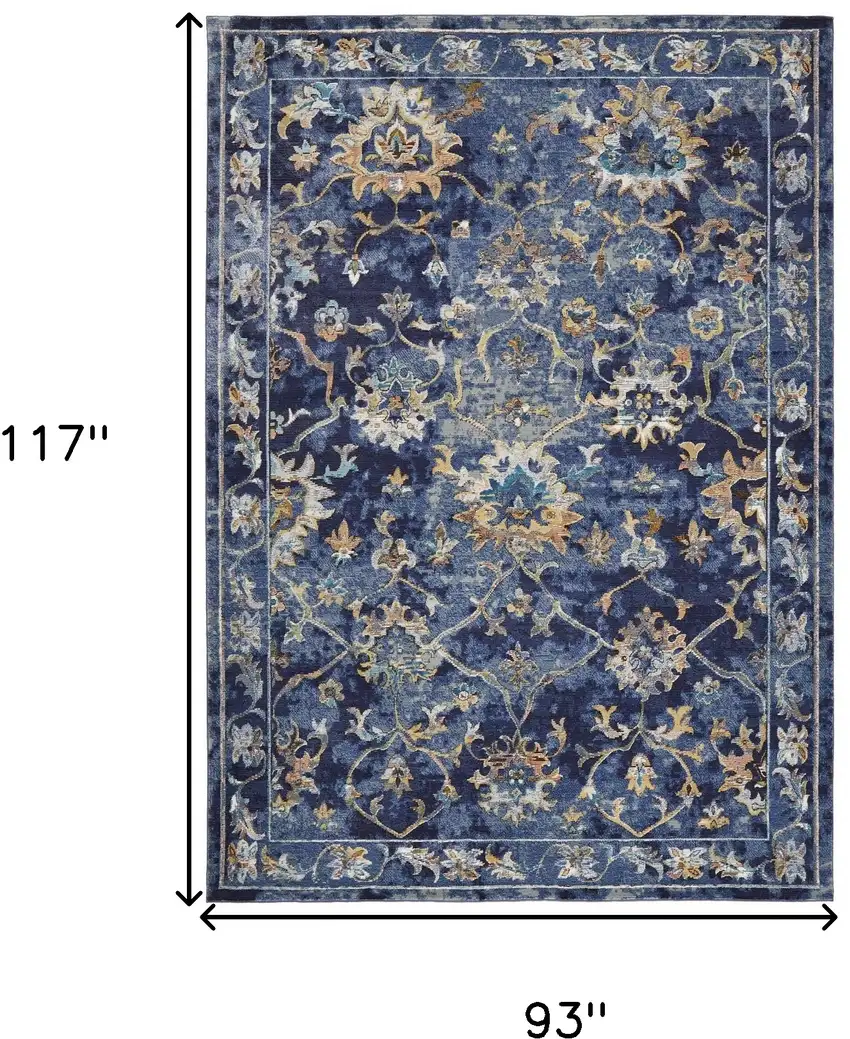 Blue Aqua and Gold Oriental Distressed Area Rug Photo 3