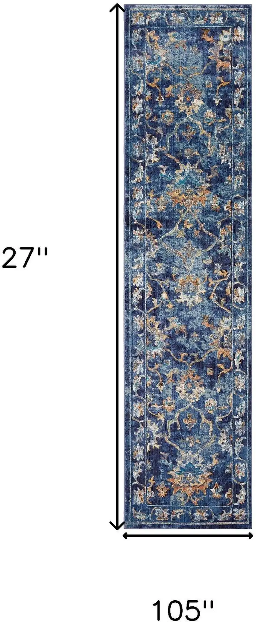 2' X 9' Blue and Gold Jacobean Runner Rug Photo 3