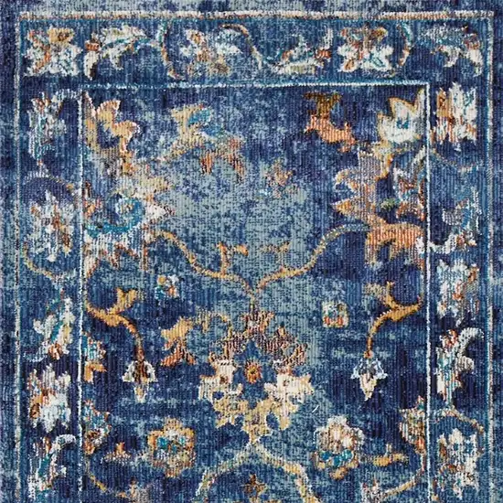 2' X 9' Blue and Gold Jacobean Runner Rug Photo 4