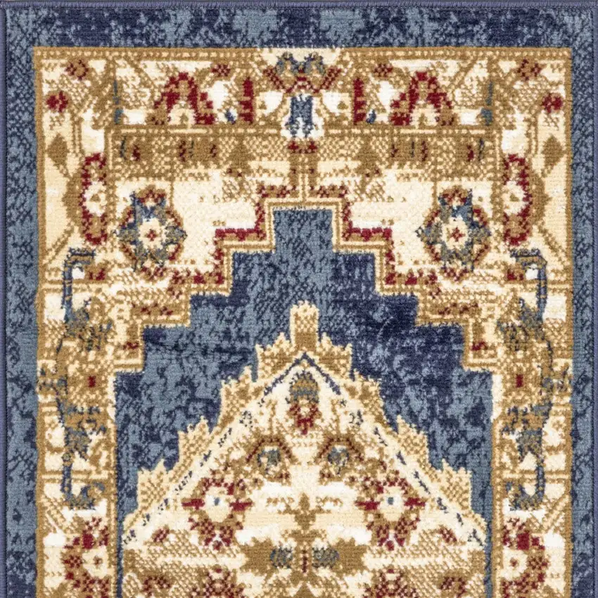 Blue and Gold Medallion Power Loom Distressed Area Rug Photo 8