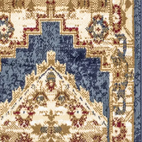 Blue and Gold Medallion Power Loom Distressed Area Rug Photo 7