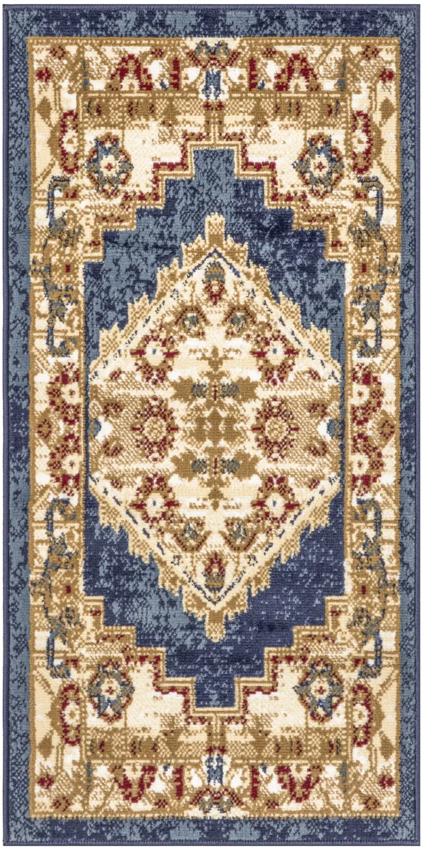Blue and Gold Medallion Power Loom Distressed Area Rug Photo 2