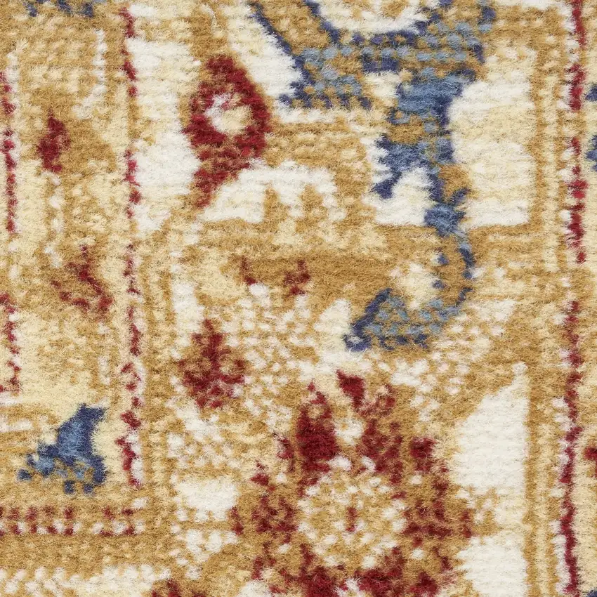 8' Blue And Gold Medallion Distressed Runner Rug Photo 3