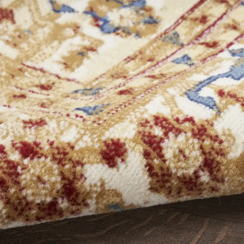 8' Blue And Gold Medallion Distressed Runner Rug Photo 8