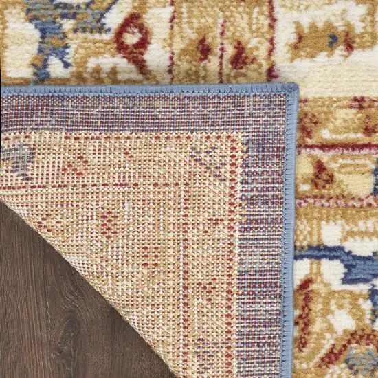 8' Blue And Gold Medallion Distressed Runner Rug Photo 8