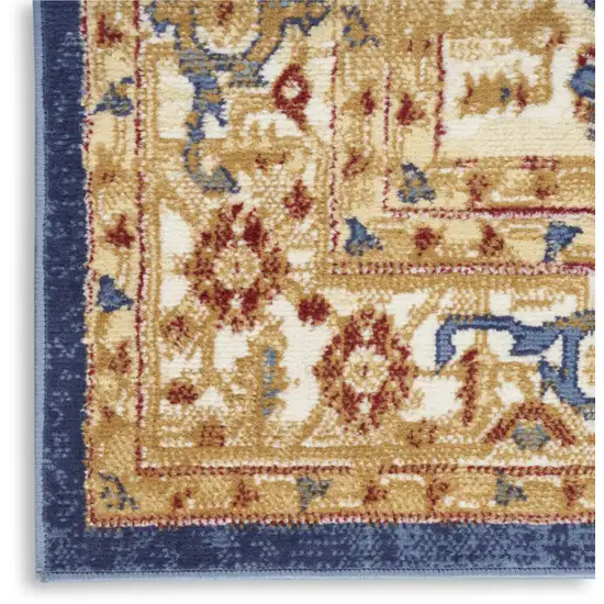 8' Blue And Gold Medallion Distressed Runner Rug Photo 9