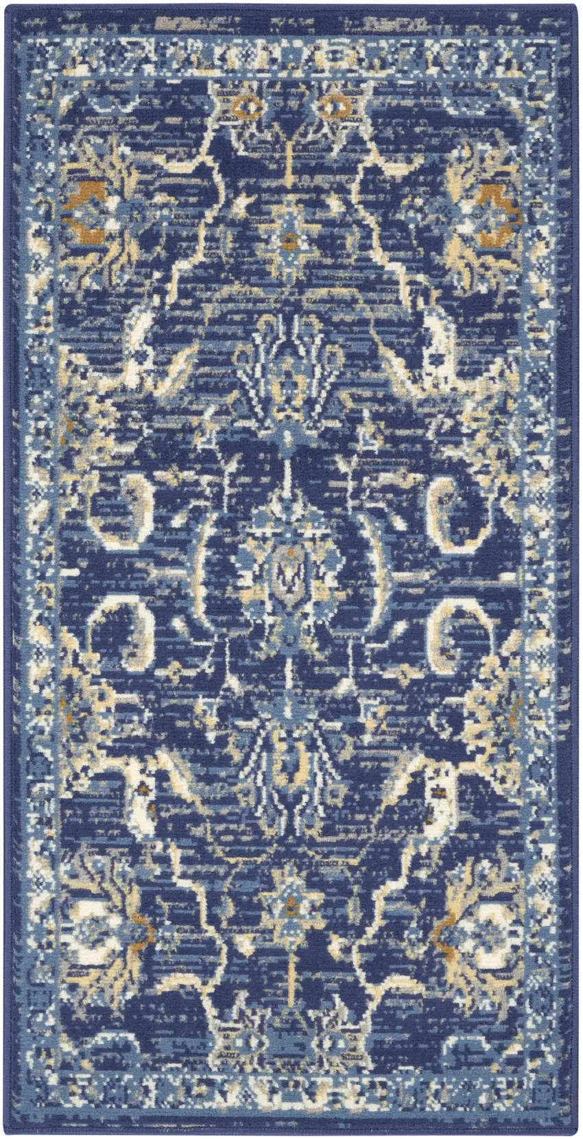 Blue and Gold Oriental Power Loom Area Rug Photo 9