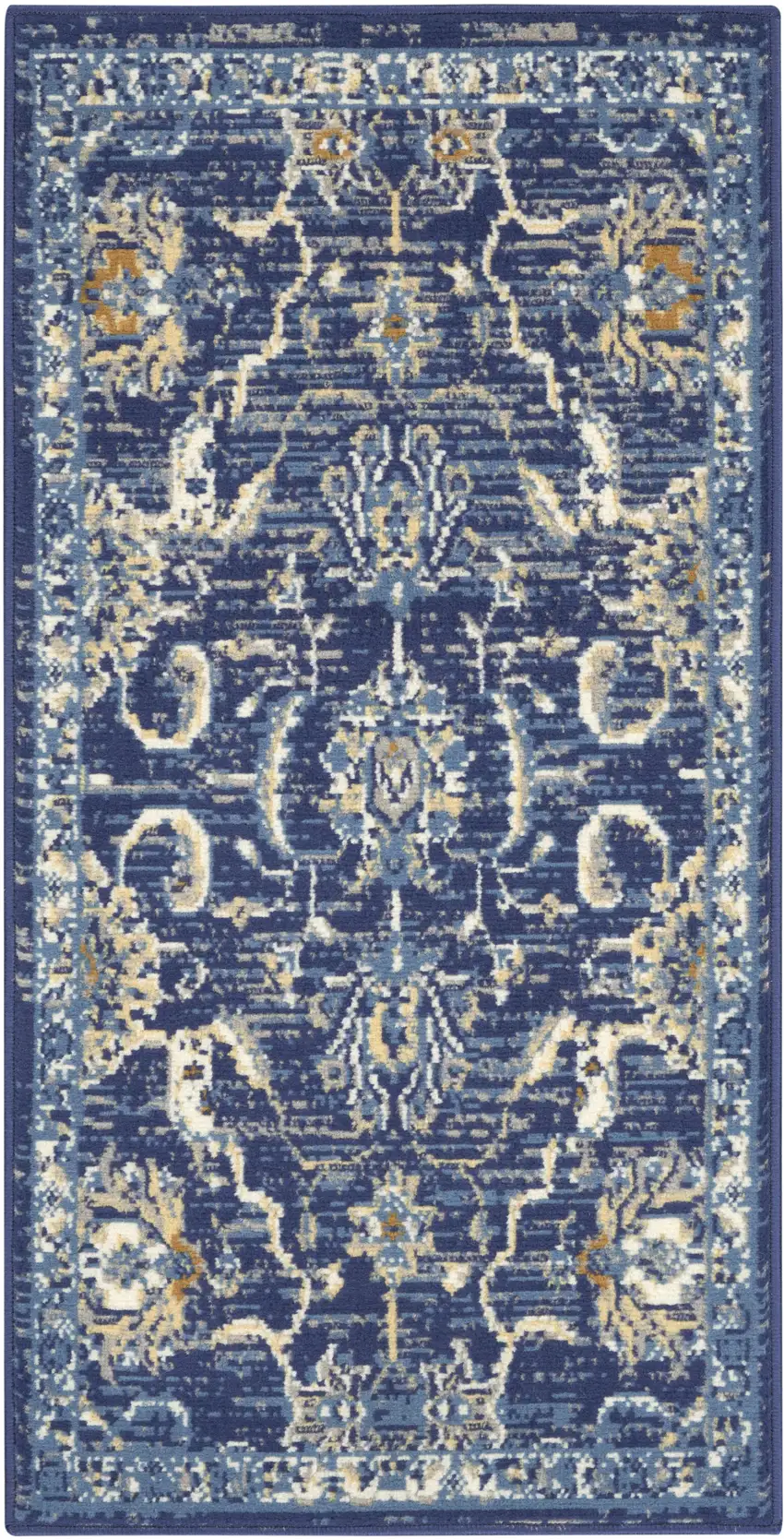 Blue and Gold Oriental Power Loom Area Rug Photo 2
