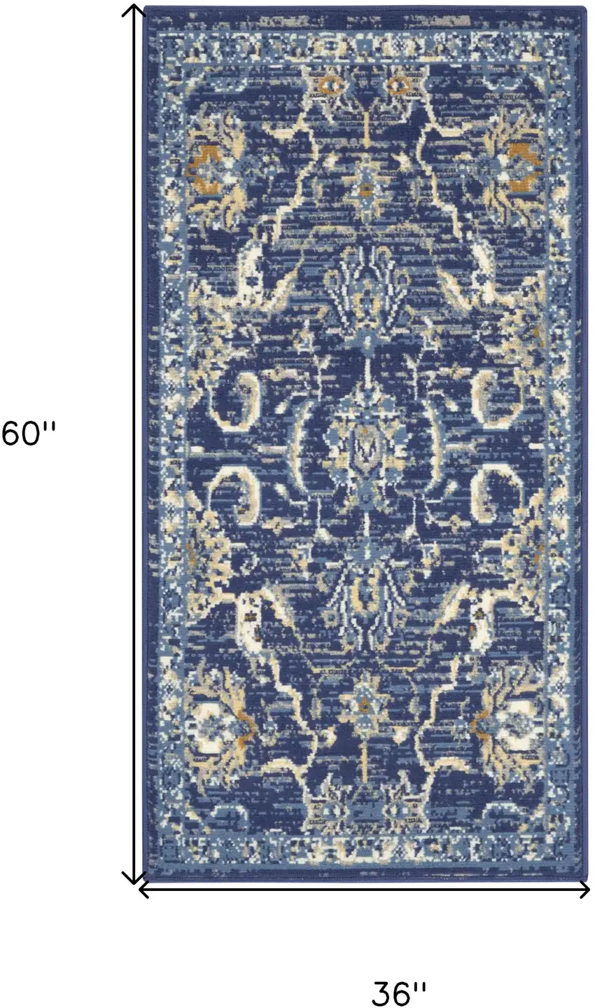 Blue and Gold Oriental Power Loom Area Rug Photo 3