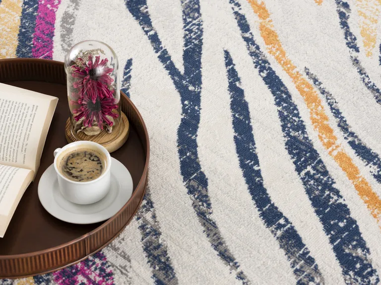 Blue and Gold Zebra Pattern Area Rug Photo 5