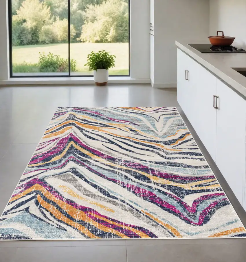 Blue And Gold Camouflage Dhurrie Area Rug Photo 1