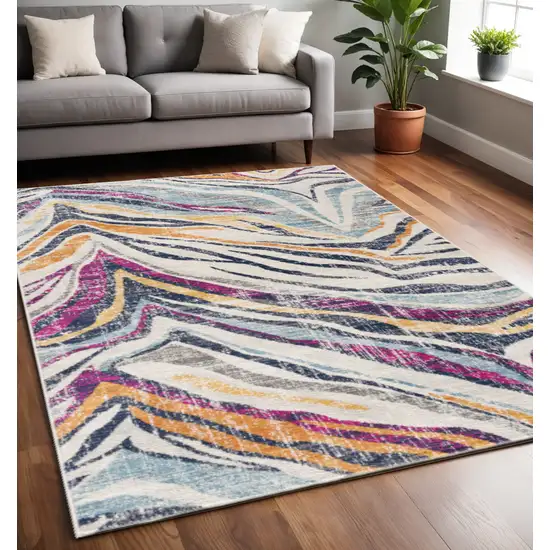 Blue and Gold Abstract Area Rug Photo 2