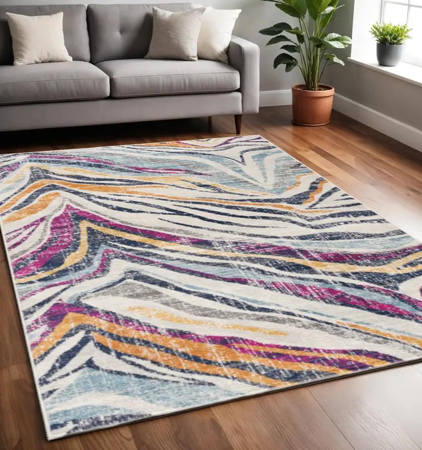 Blue and Gold Abstract Area Rug Photo 2