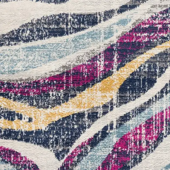 Ivory Blue and Gold Abstract Area Rug Photo 3