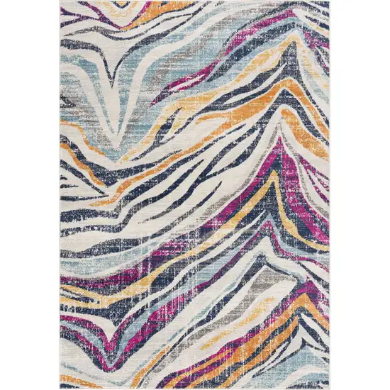 Ivory Blue and Gold Abstract Area Rug Photo 1