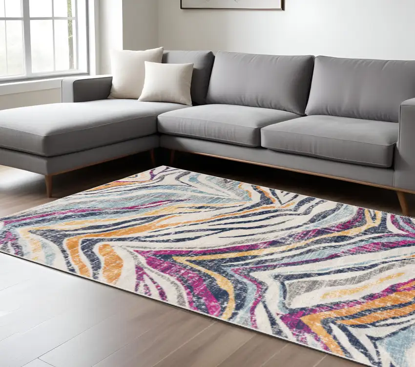 Blue and Gold Abstract Area Rug Photo 2