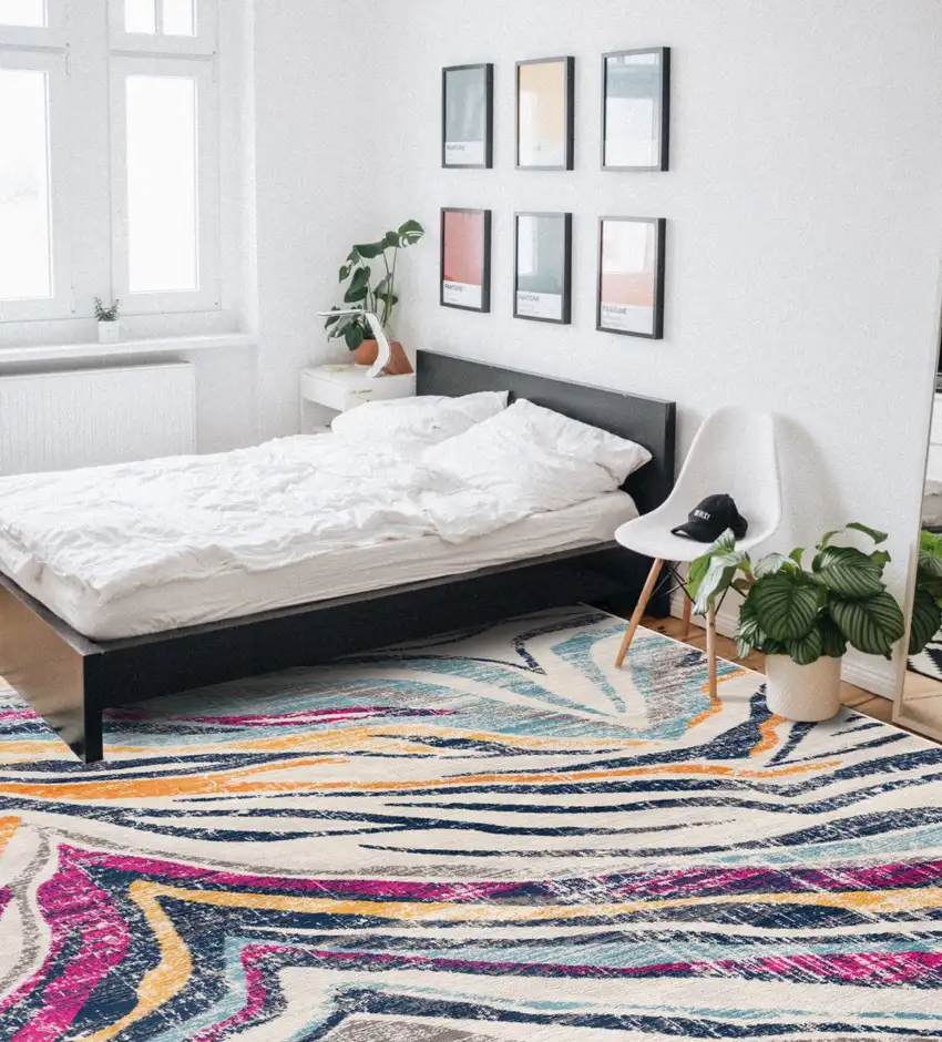 Blue and Gold Abstract Area Rug Photo 6