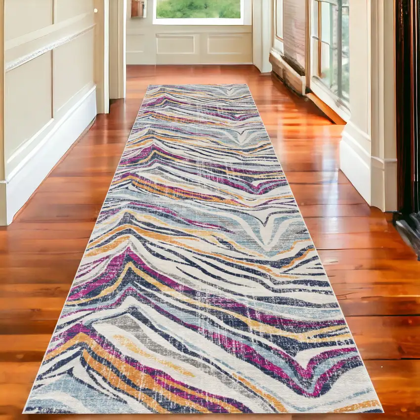 Teal Blue Camouflage Dhurrie Runner Rug Photo 1