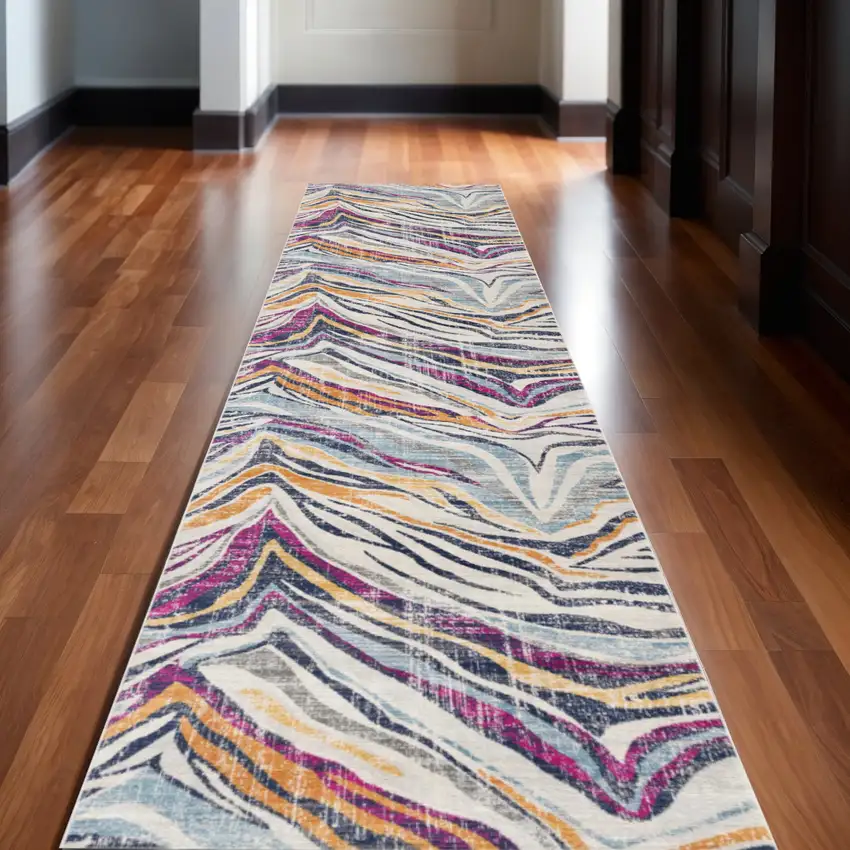 15' Blue And Gold Abstract Runner Rug Photo 1