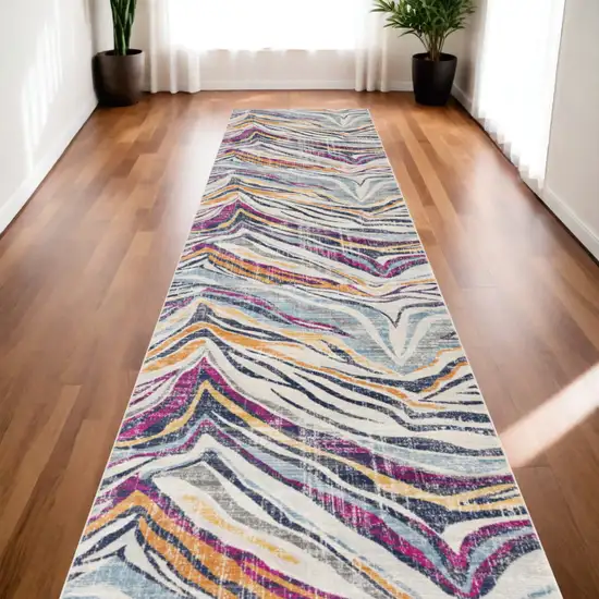 20' Blue And Gold Camouflage Dhurrie Runner Rug Photo 1