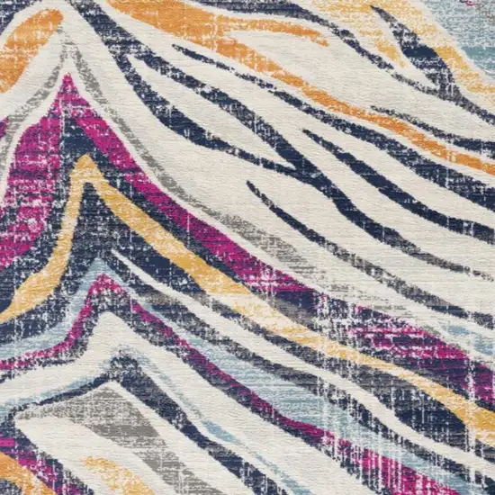 Blue and Gold Zebra Pattern Runner Rug Photo 6