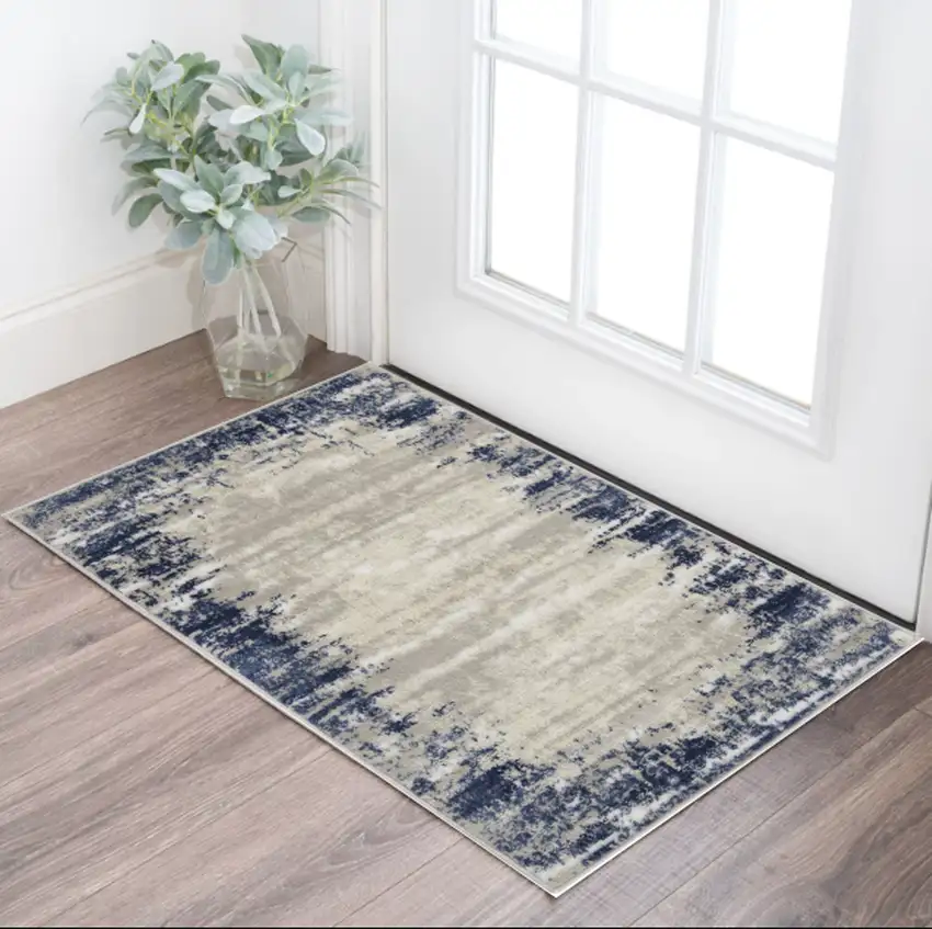 Blue and Gray Abstract Area Rug Photo 1