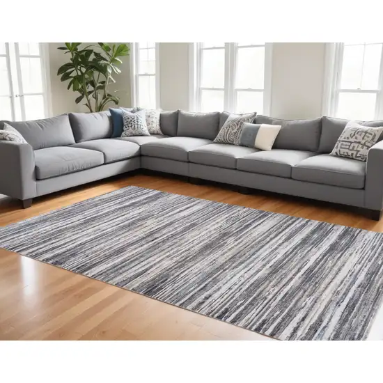 Blue and Gray Abstract Distressed Area Rug Photo 2