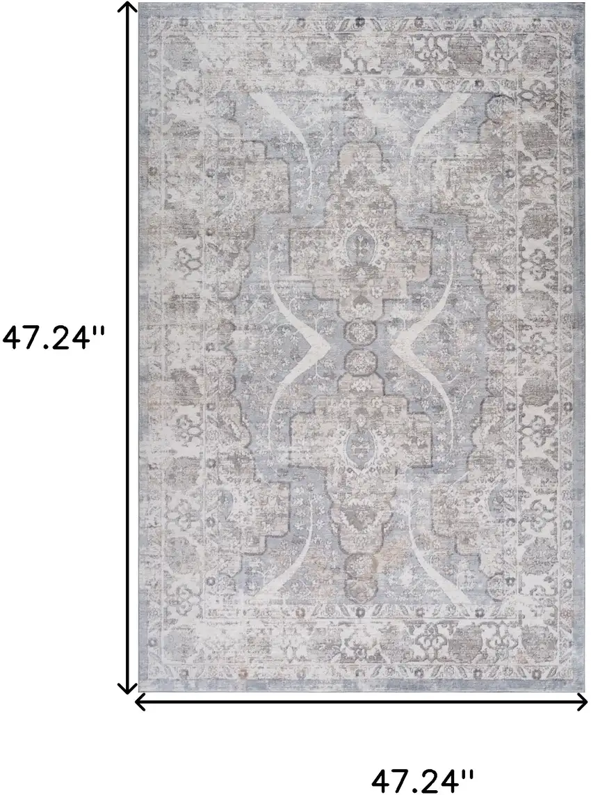 Blue and Gray Abstract Distressed Area Rug Photo 9