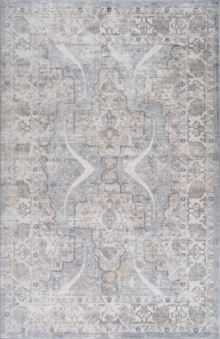 Blue and Gray Abstract Distressed Area Rug Photo 1