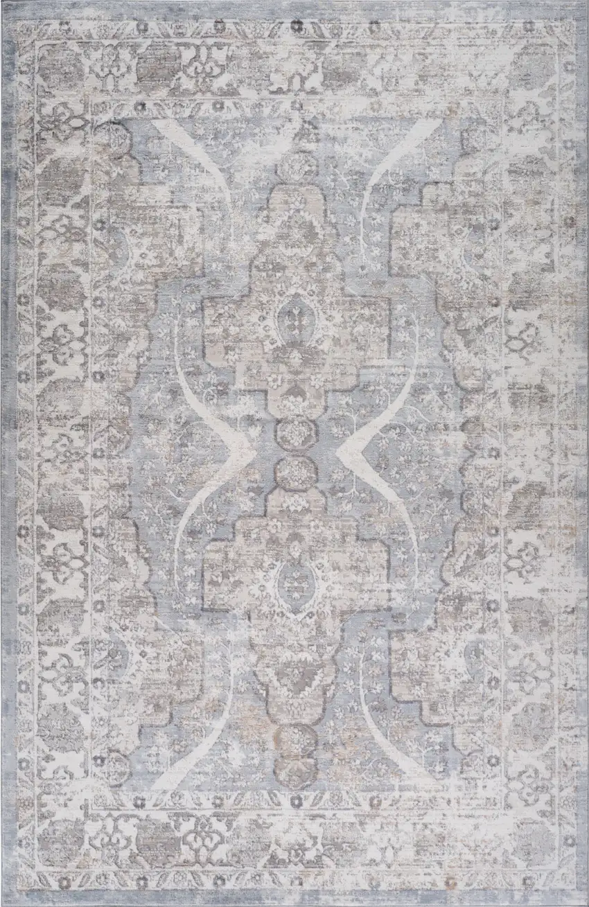 Blue and Gray Abstract Distressed Area Rug Photo 5