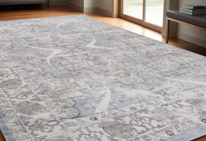Blue and Gray Abstract Distressed Area Rug Photo 5