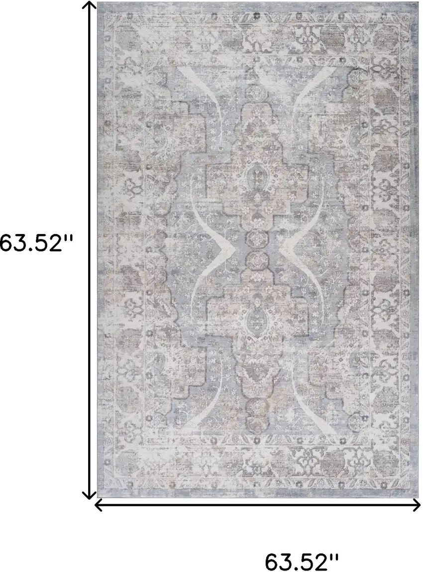 Blue and Gray Abstract Distressed Area Rug Photo 9