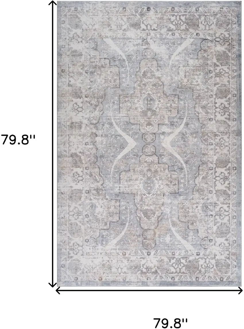 Blue and Gray Abstract Distressed Area Rug Photo 9
