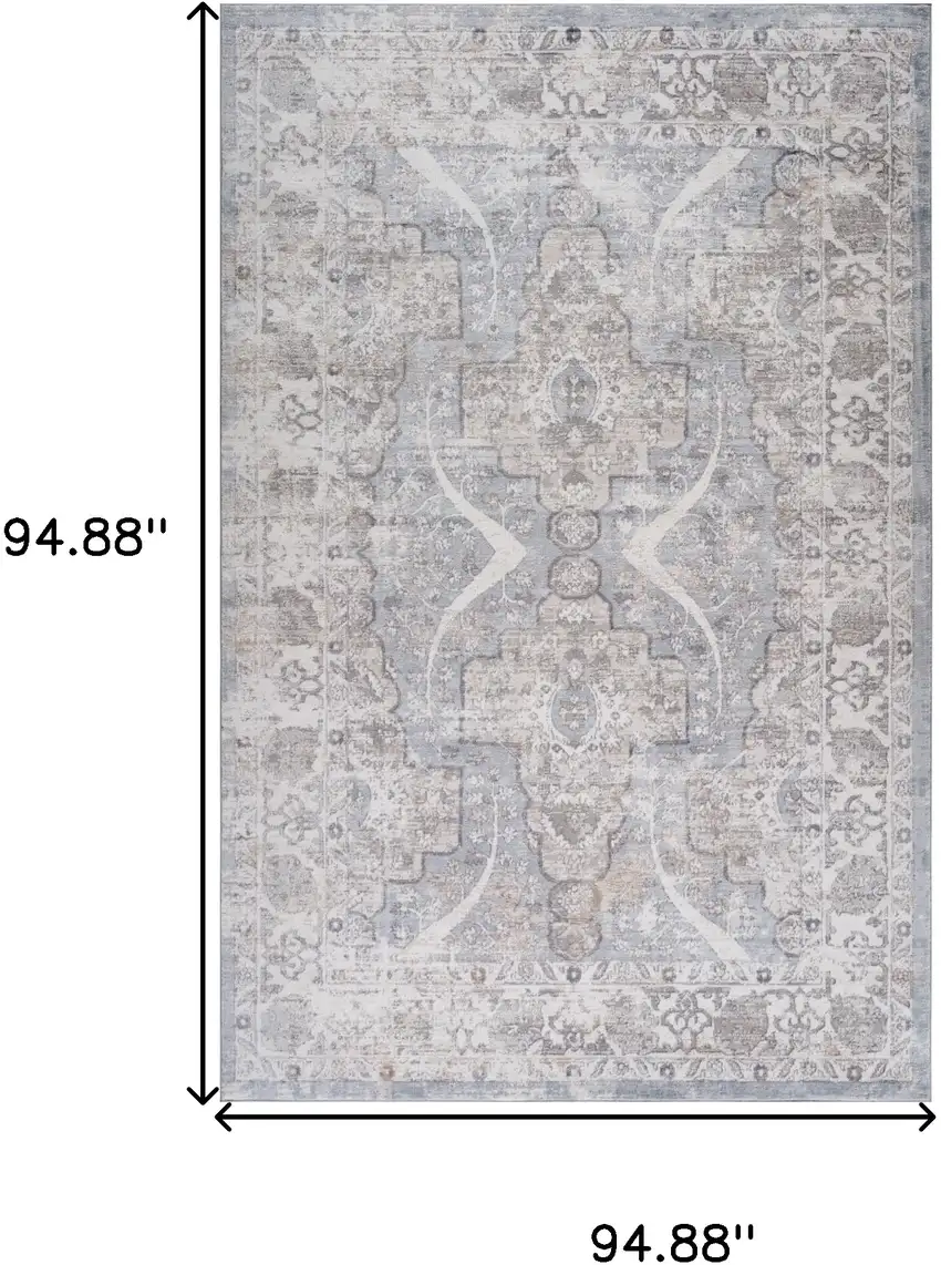 Blue and Gray Abstract Distressed Area Rug Photo 9